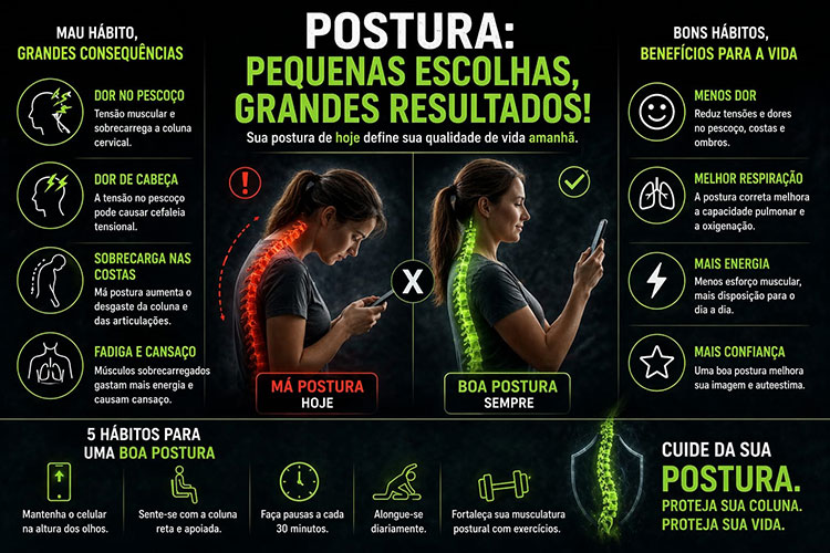 postura correta ao usar celular como evitar sobrecarga na coluna cervical